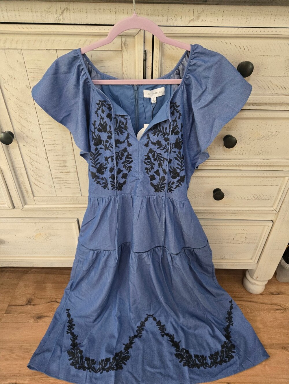 Lost + Wander Embroidered Blue Dress | Size Small | Lined | NWT